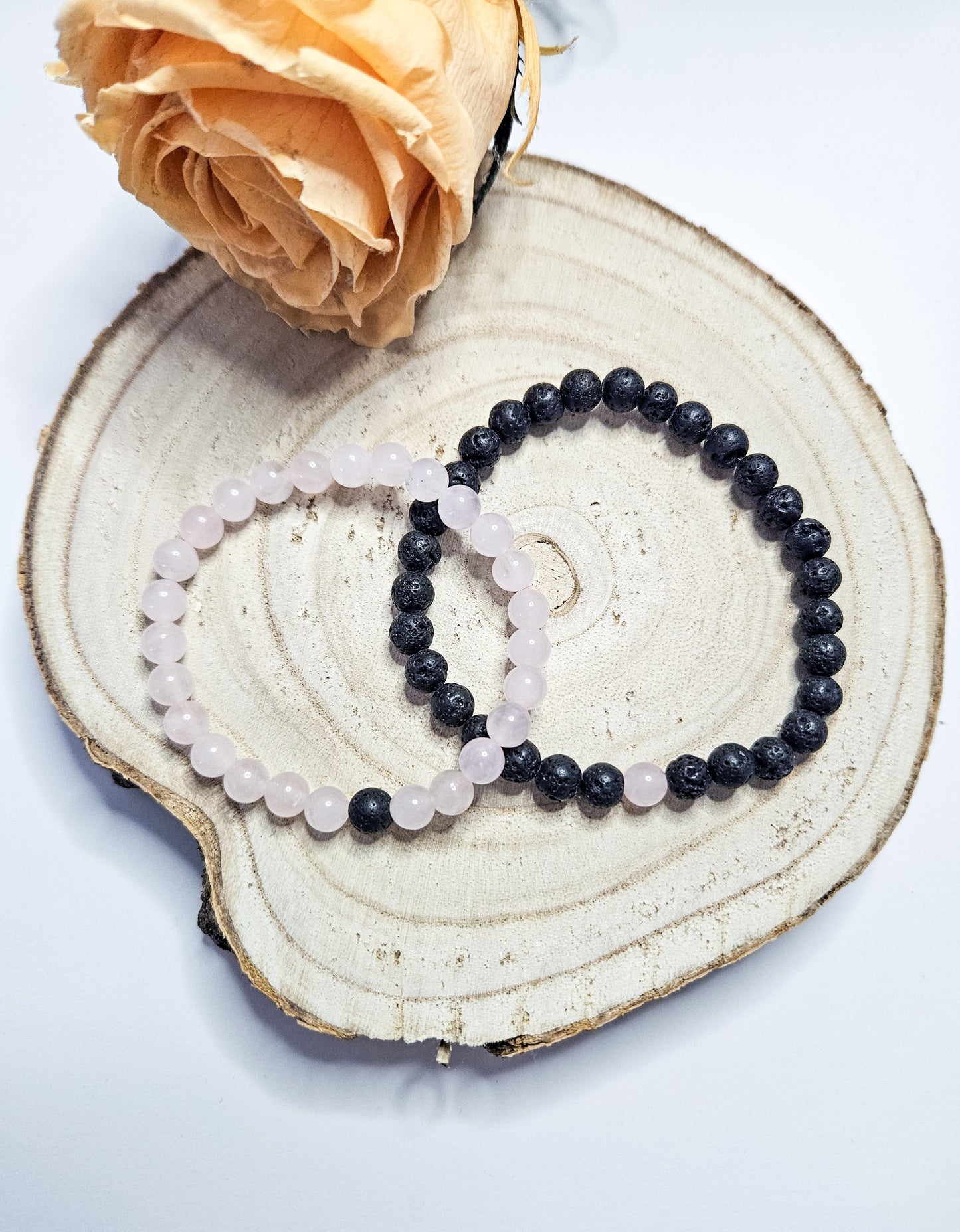 Duo de bracelets couple – Pierre de lave & quartz rose