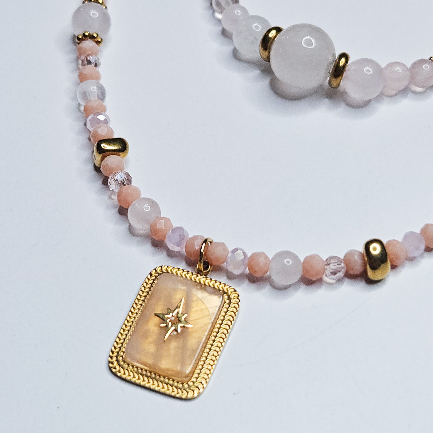 Parure collier + bracelet Roséa en Quartz rose