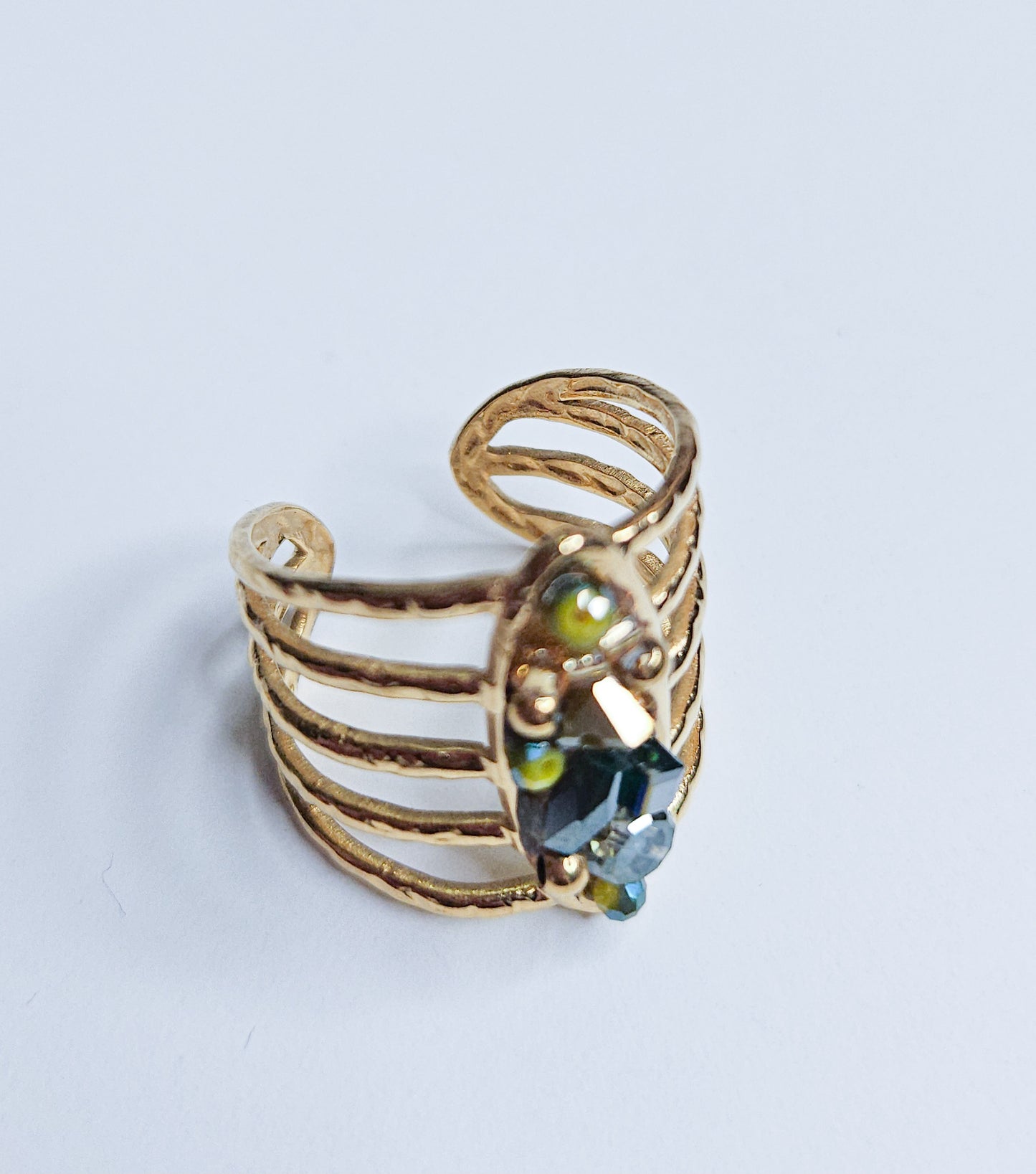 Bague dorée cristaux perlés Sarah vert