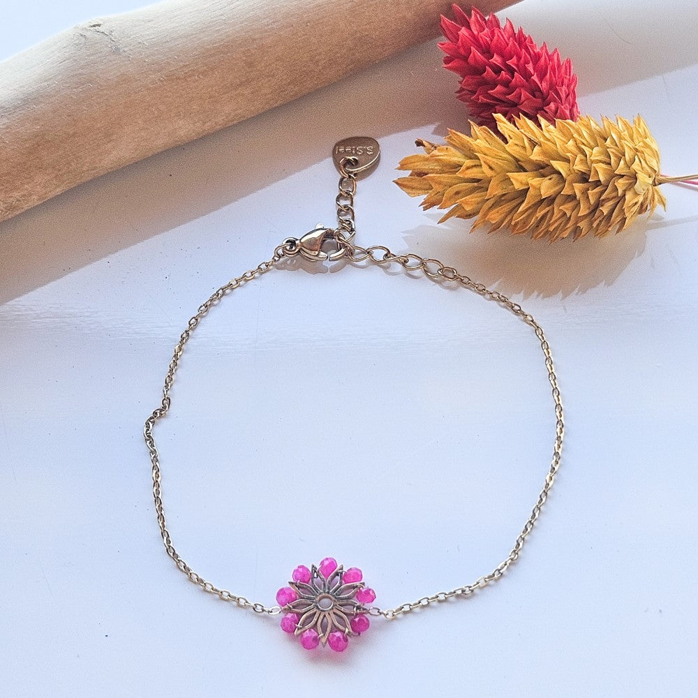 Bracelet fleurs d'automne rose fushia