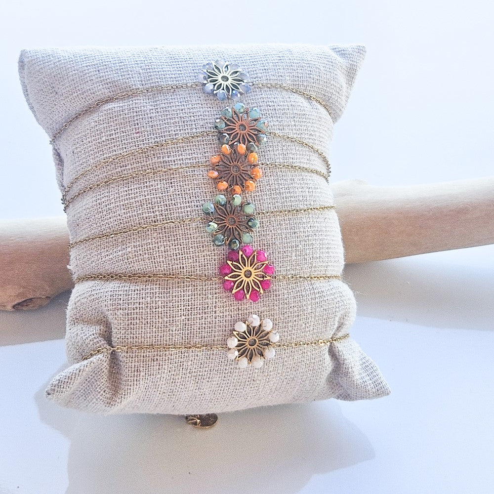 Bracelet fleurs d'automne rose fushia