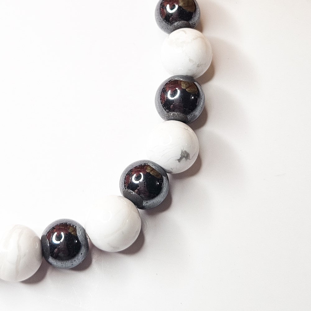 Bracelet homme en howlite et hématite 8 mm