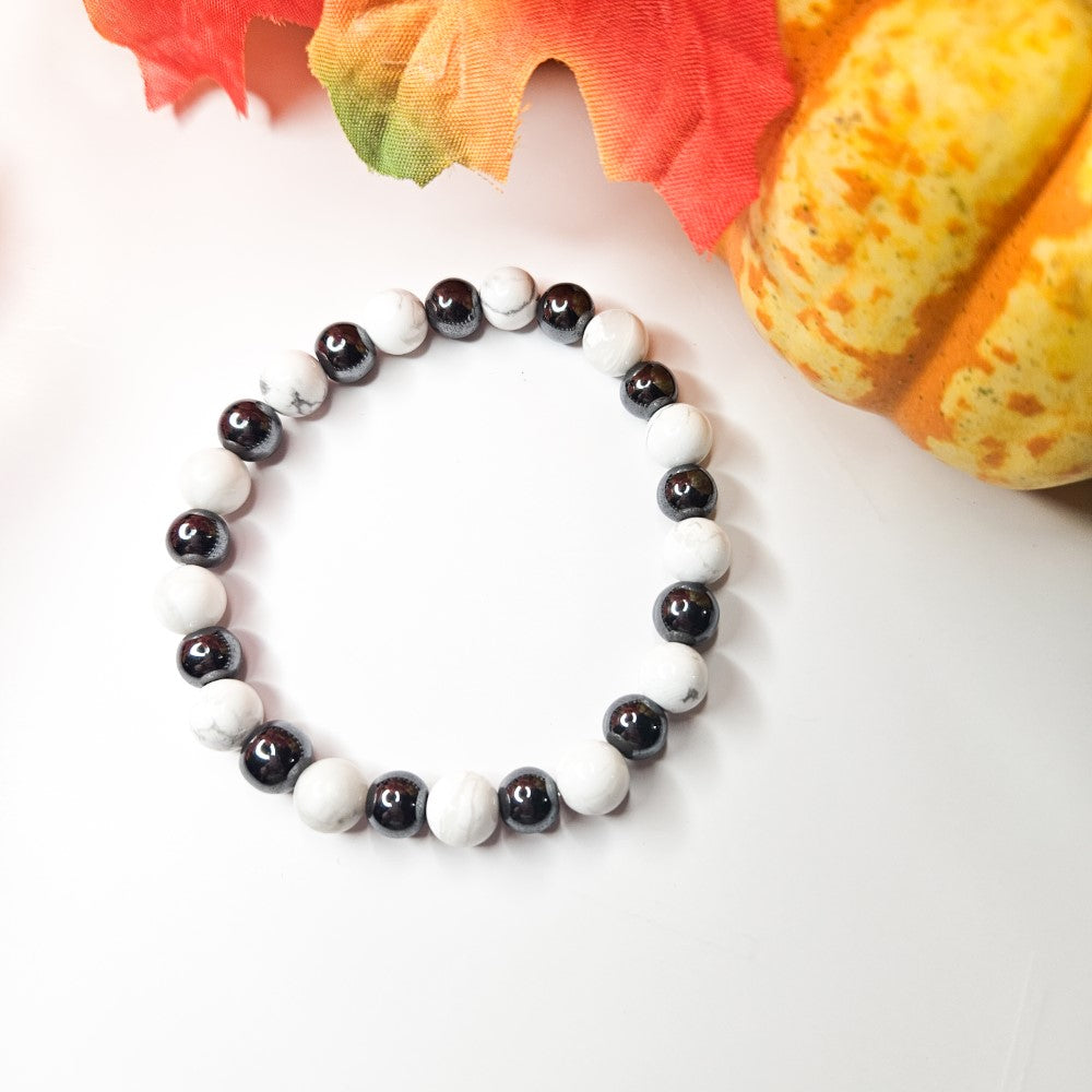 Bracelet homme en howlite et hématite 8 mm