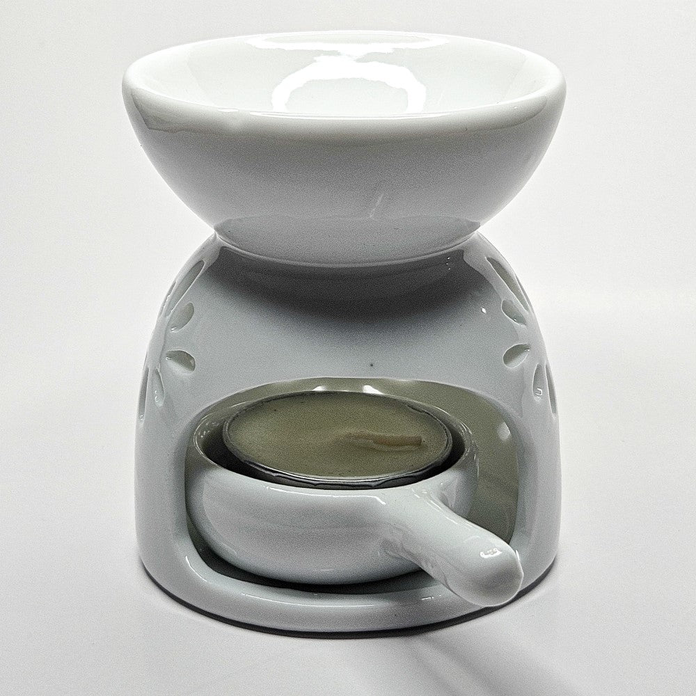 Brûleur Huile / fondant en céramique blanc avec chauffe plat