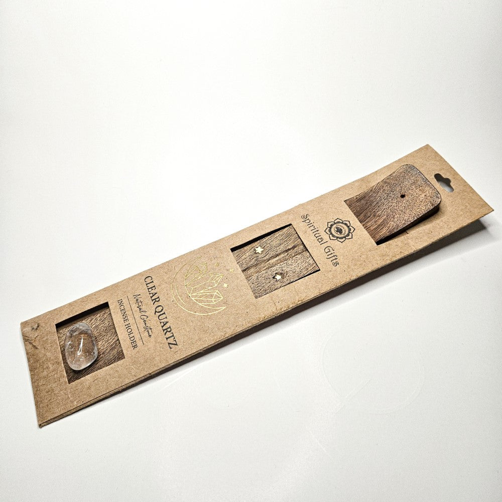 Porte encens en bois avec pierre cristal de roche