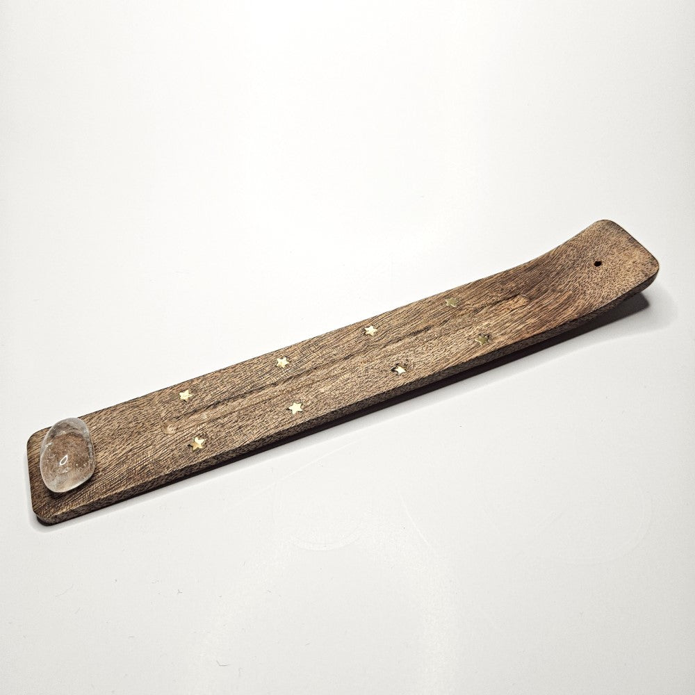Porte encens en bois avec pierre cristal de roche