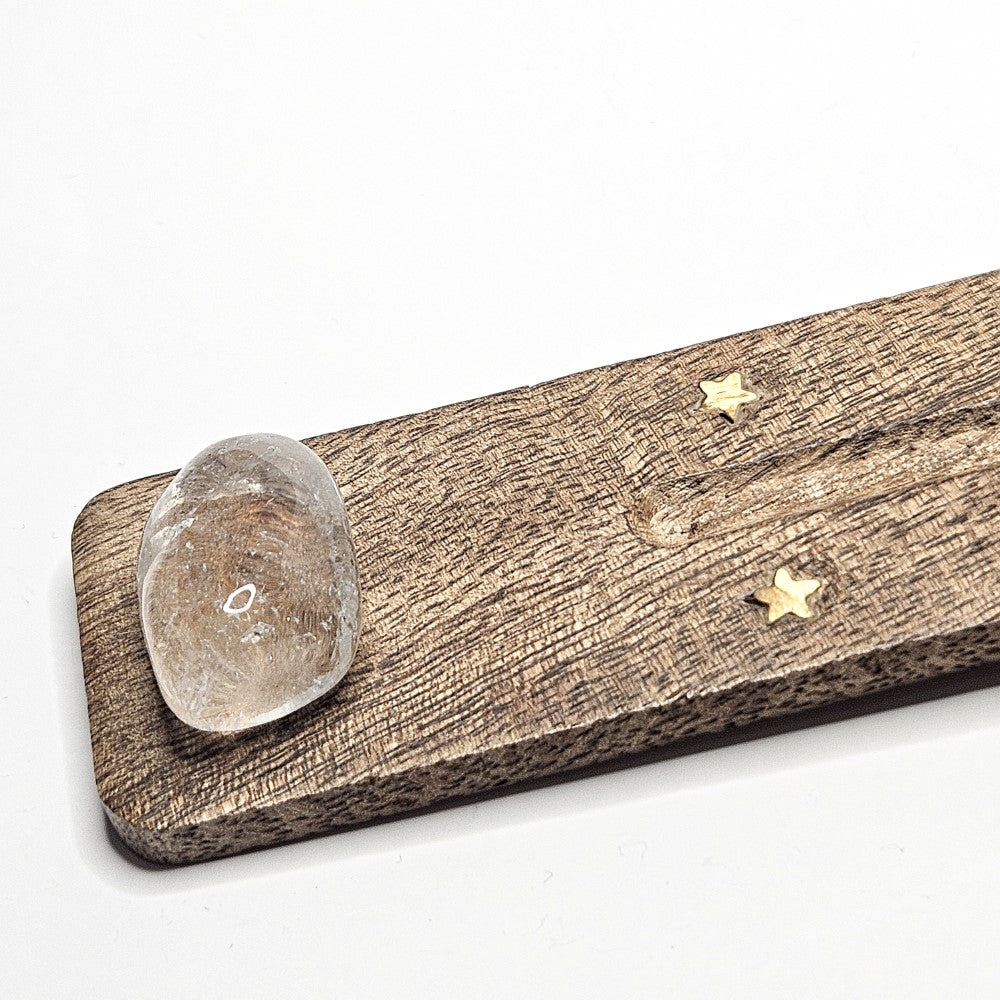 Porte encens en bois avec pierre cristal de roche