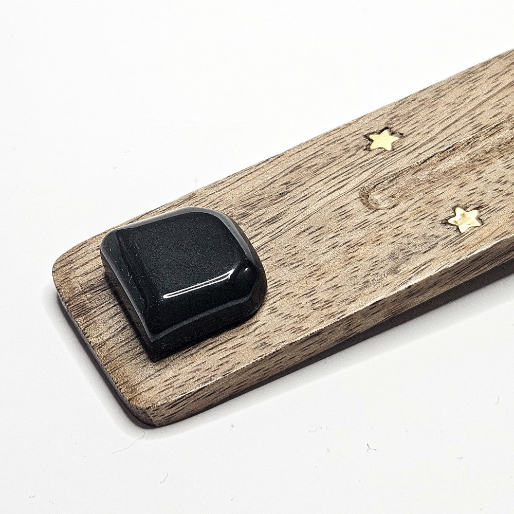 Porte encens en bois avec pierre tourmaline noire