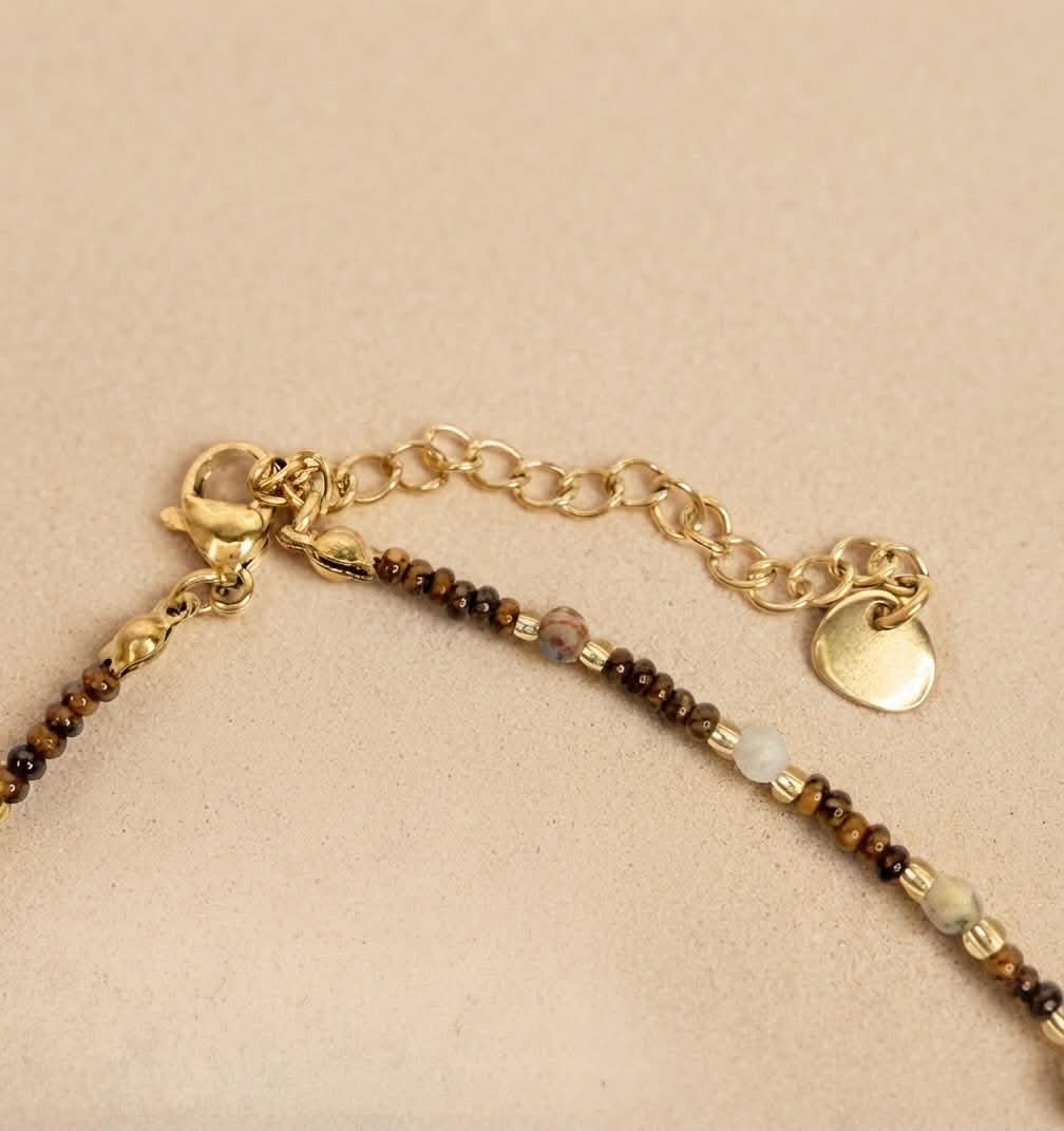 Collier Sélène en acier inoxydable avec perles de verres et naturelles