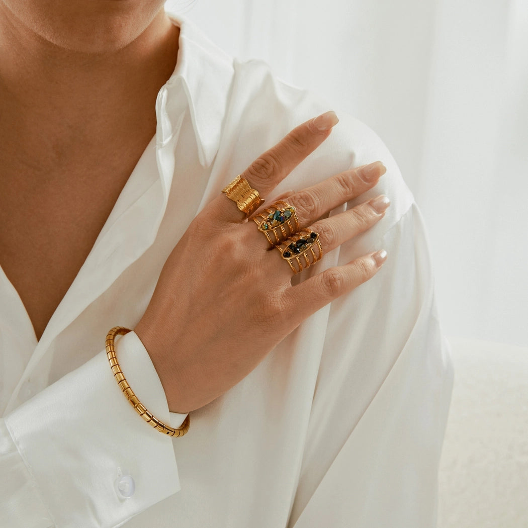 Bague dorée cristaux perlés Sarah vert