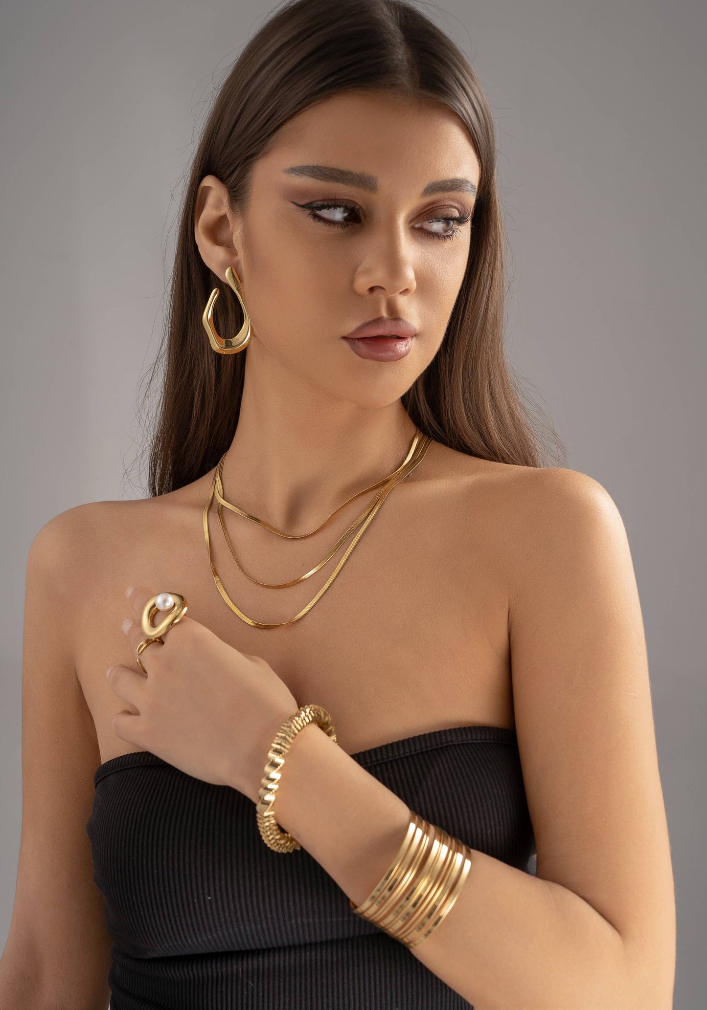 Elegance Trio Necklace – Multi-Strand Stainless Steel: Yellow gold