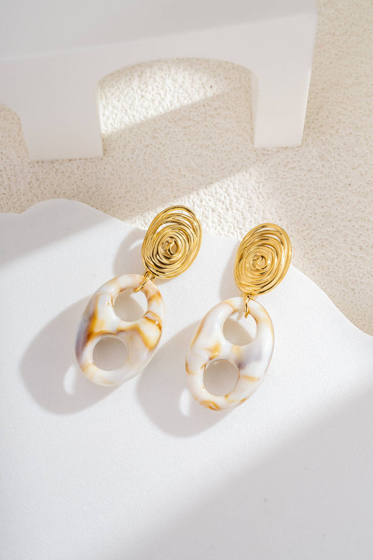 Golden spiral earrings and marbled resin, Steel: Brown