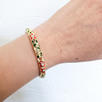 Bracelet jonc Camélia vert et rouge