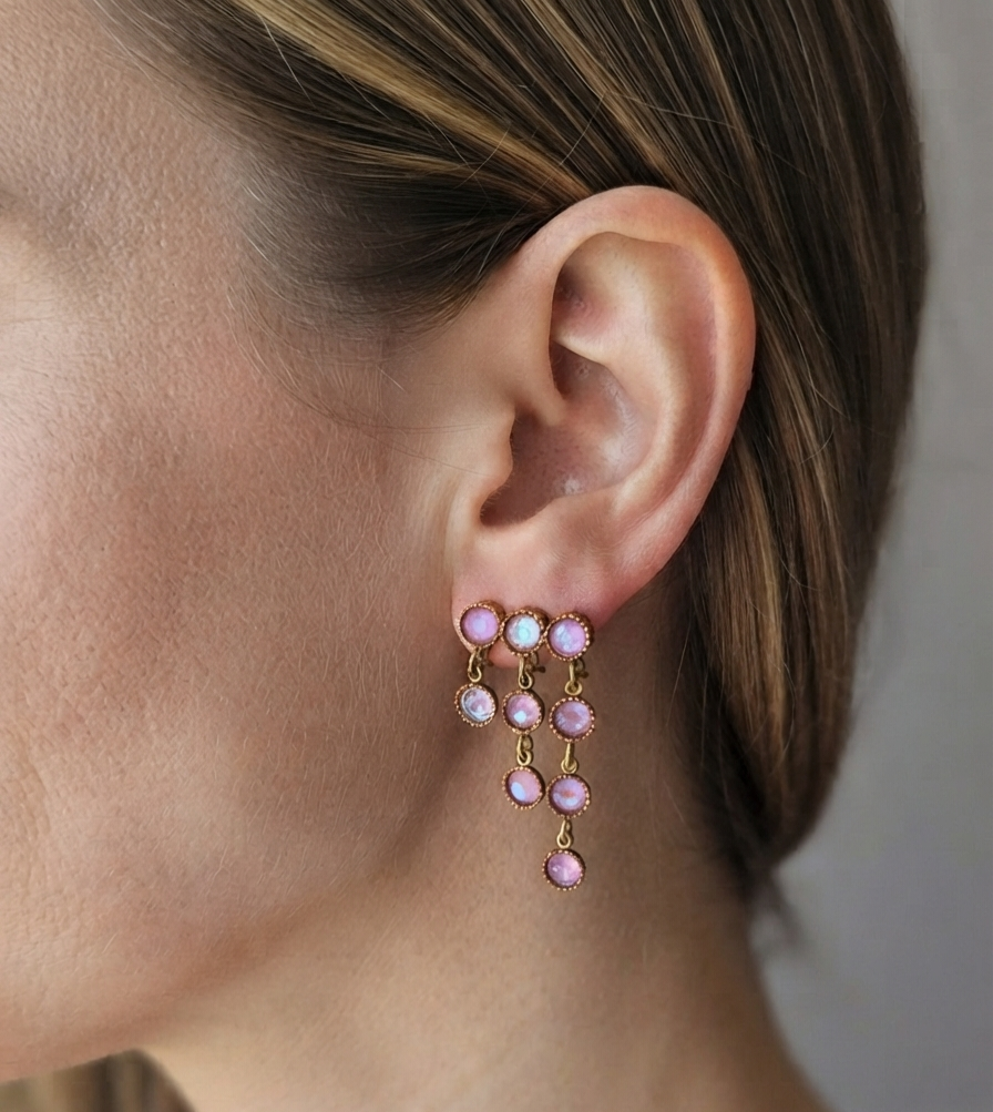 Boucles d’oreilles dorées en acier inoxydable pendants cristaux Adelaïde rose