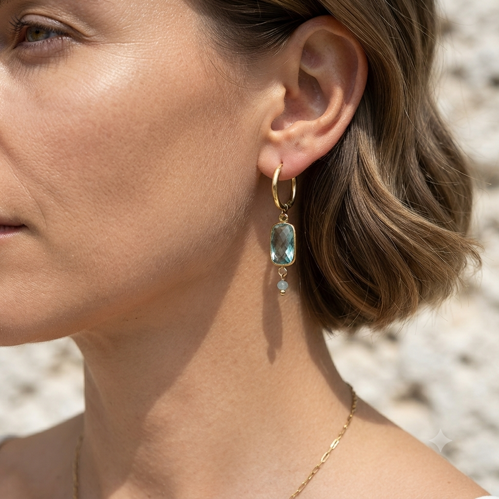 Boucles d’oreilles dorées en acier inoxydable cristal vert clair Apolline