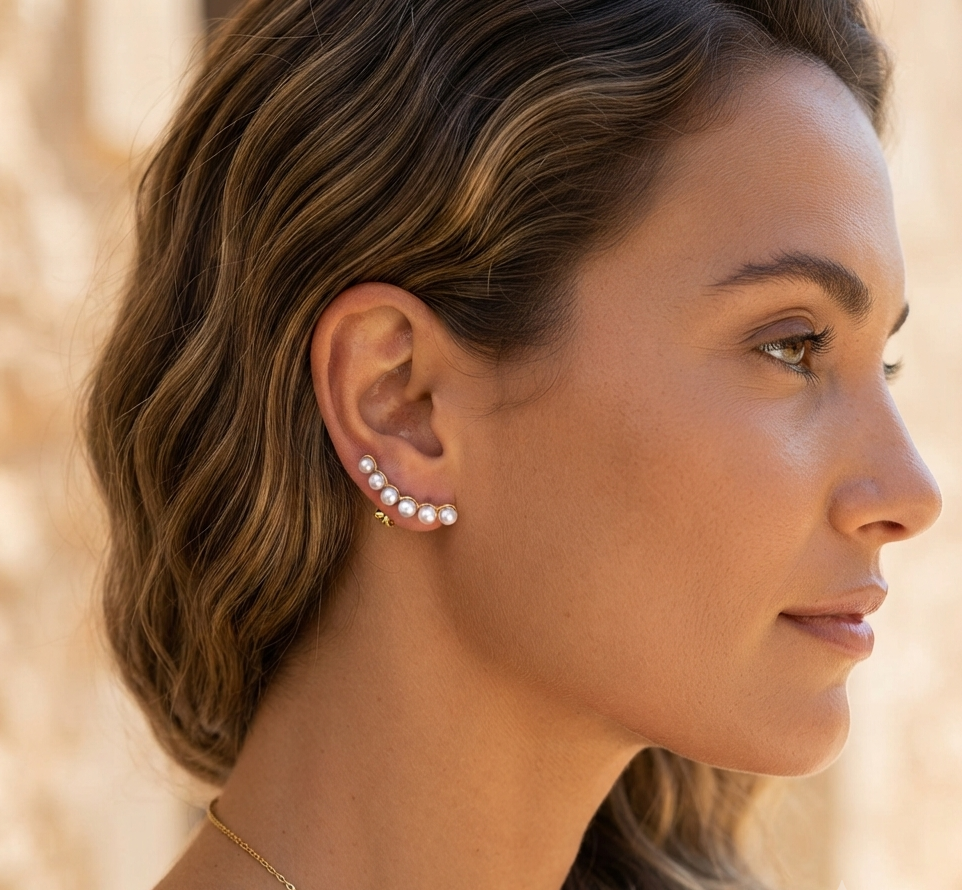 Boucles d’oreilles dorées en acier inoxydable perles longues Maé