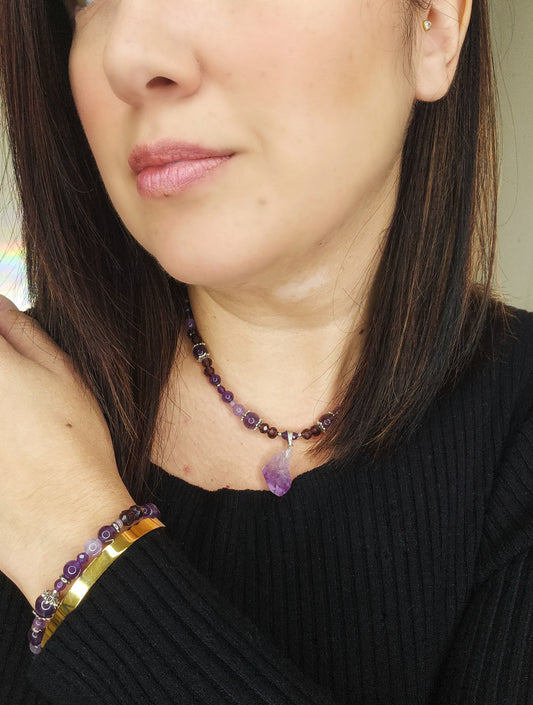 Parure collier + bracelet Violéa en Améthyste