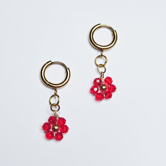 Boucles d'oreilles fleurs Véa rouge