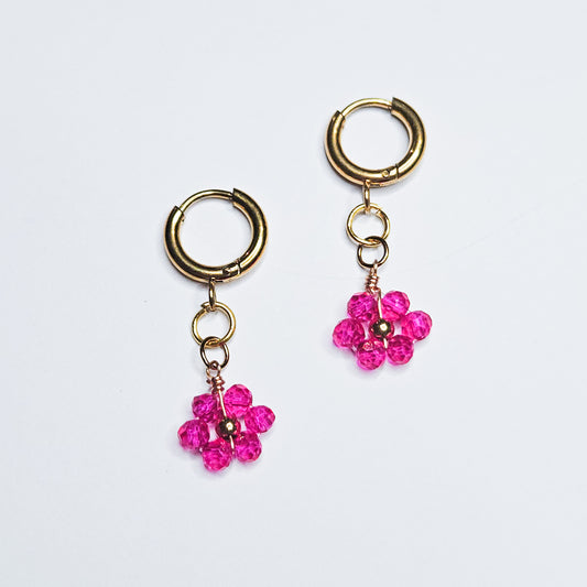 Boucles d'oreilles fleurs Véa rose
