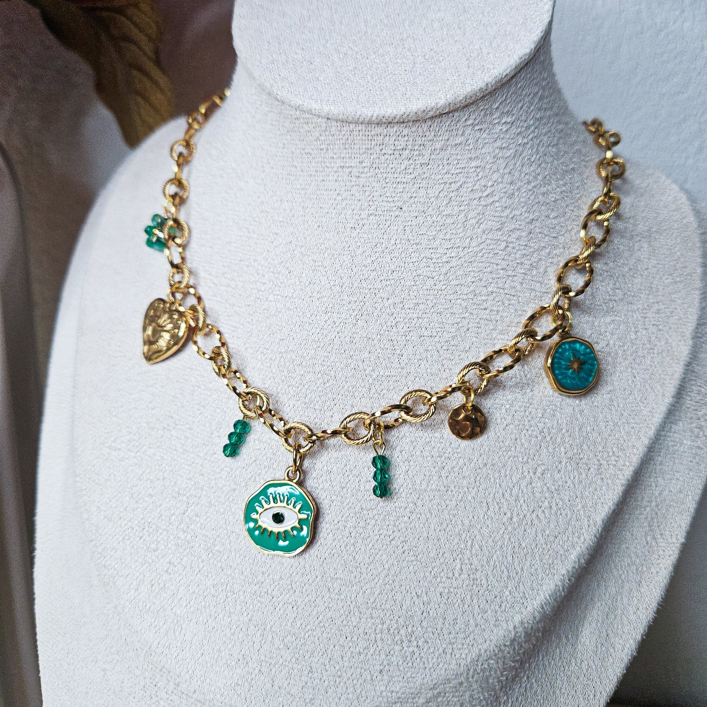 Collier breloques oeil de protection Yris vert