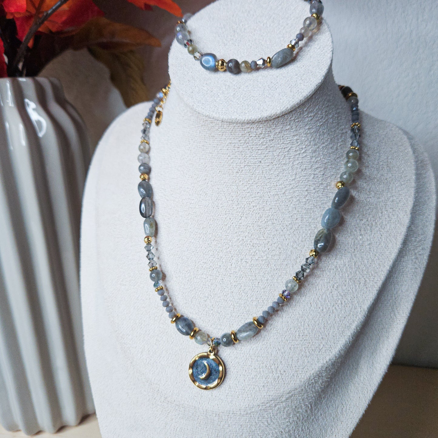 Parure collier + bracelet Noctéa en Labradorite