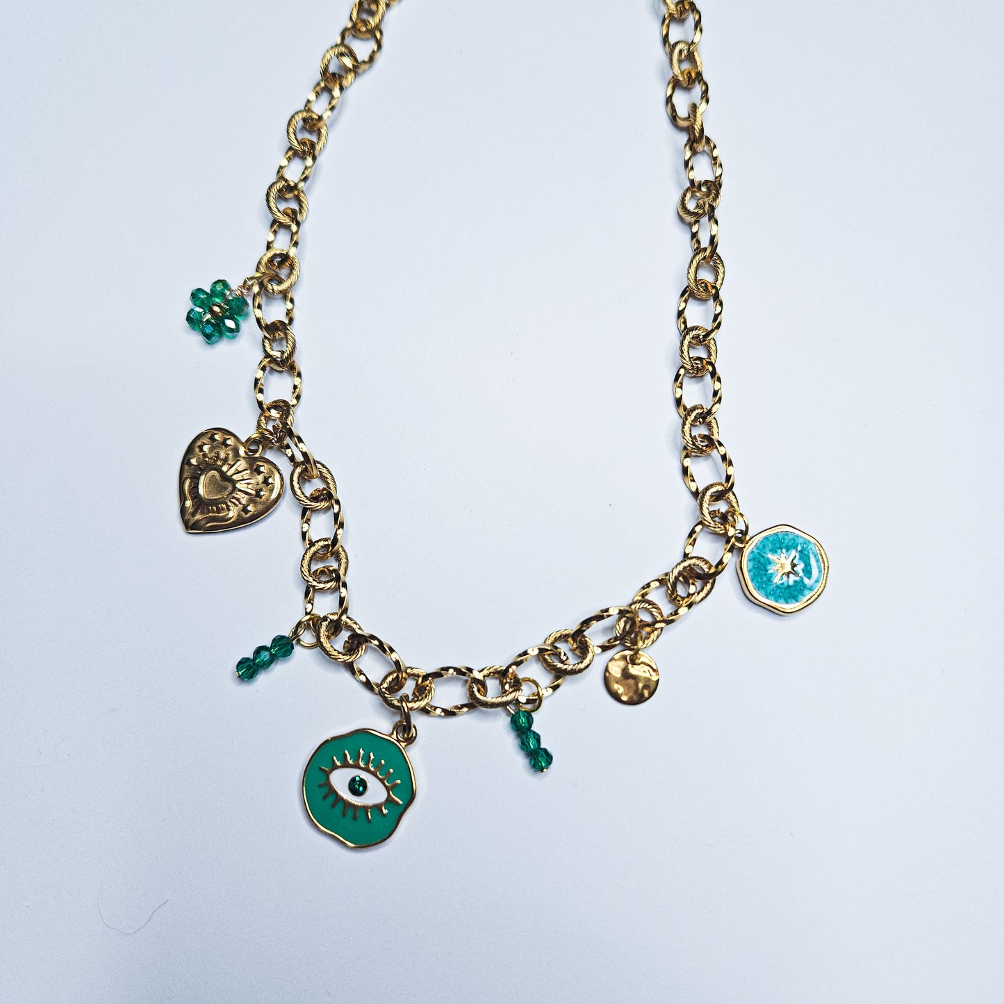 Collier breloques oeil de protection Yris vert