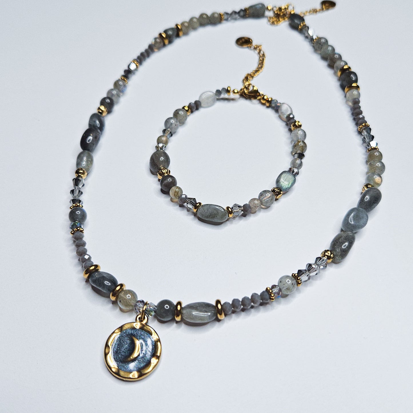 Parure collier + bracelet Noctéa en Labradorite