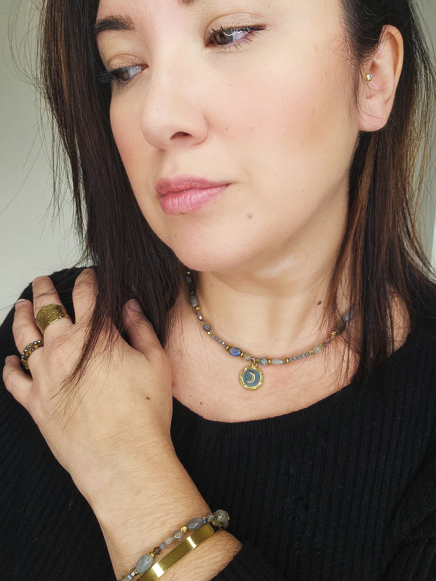 Parure collier + bracelet Noctéa en Labradorite