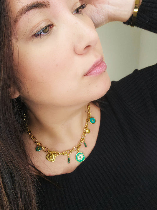 Collier breloques oeil de protection Yris vert