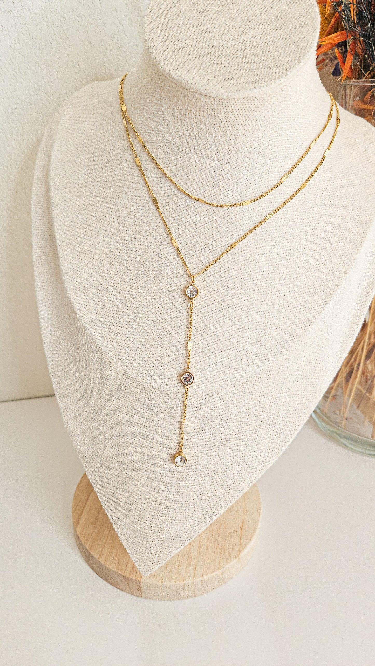 Collier doré Samantha double Y avec strass