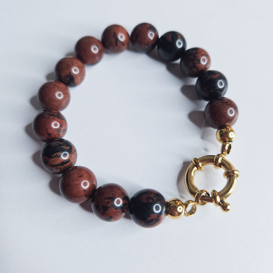 Bracelet Obsidienne Mahogany doré - ancrage, stabilité, protection