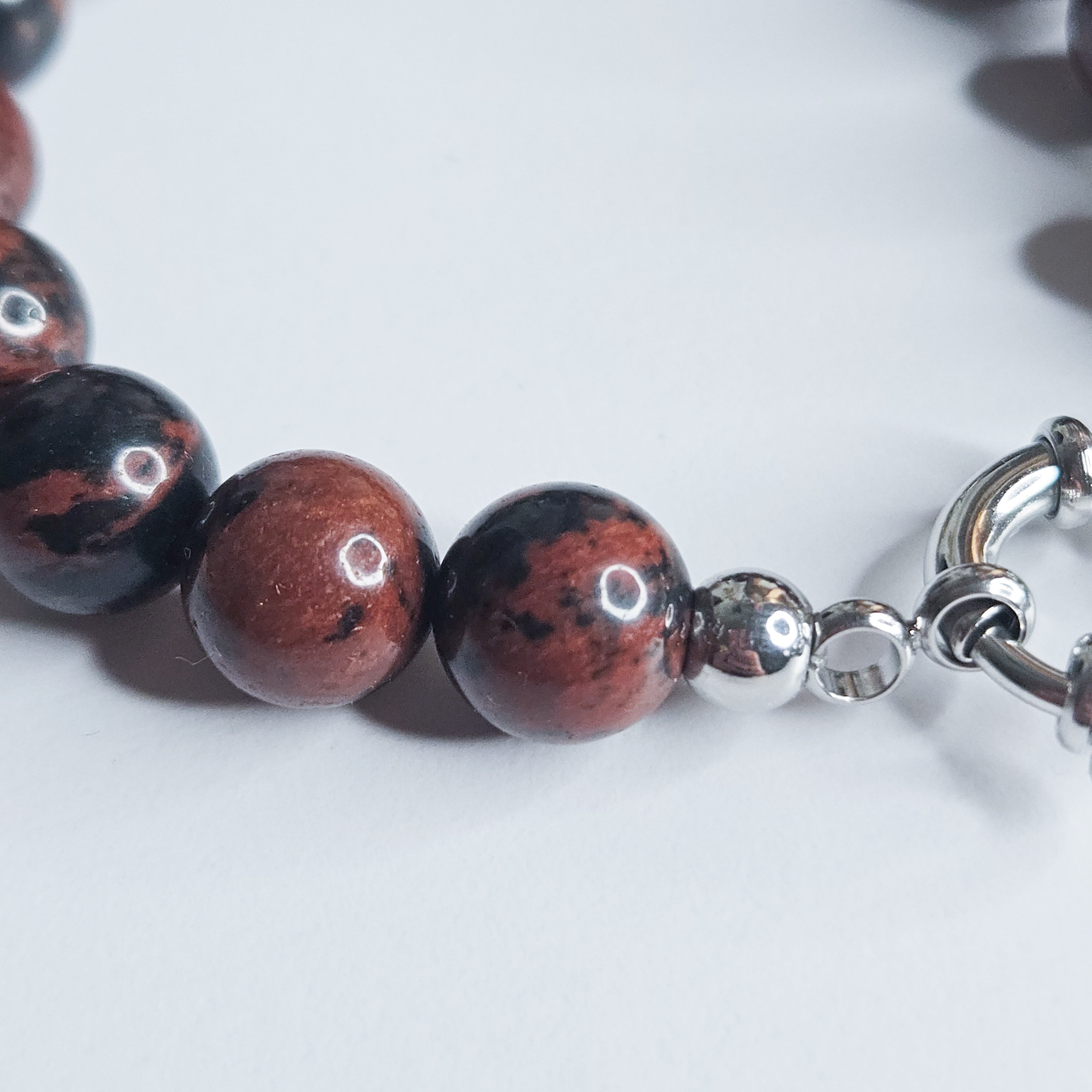 Bracelet Obsidienne Mahogany argenté- ancrage, stabilité, protection