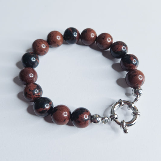 Bracelet Obsidienne Mahogany argenté- ancrage, stabilité, protection