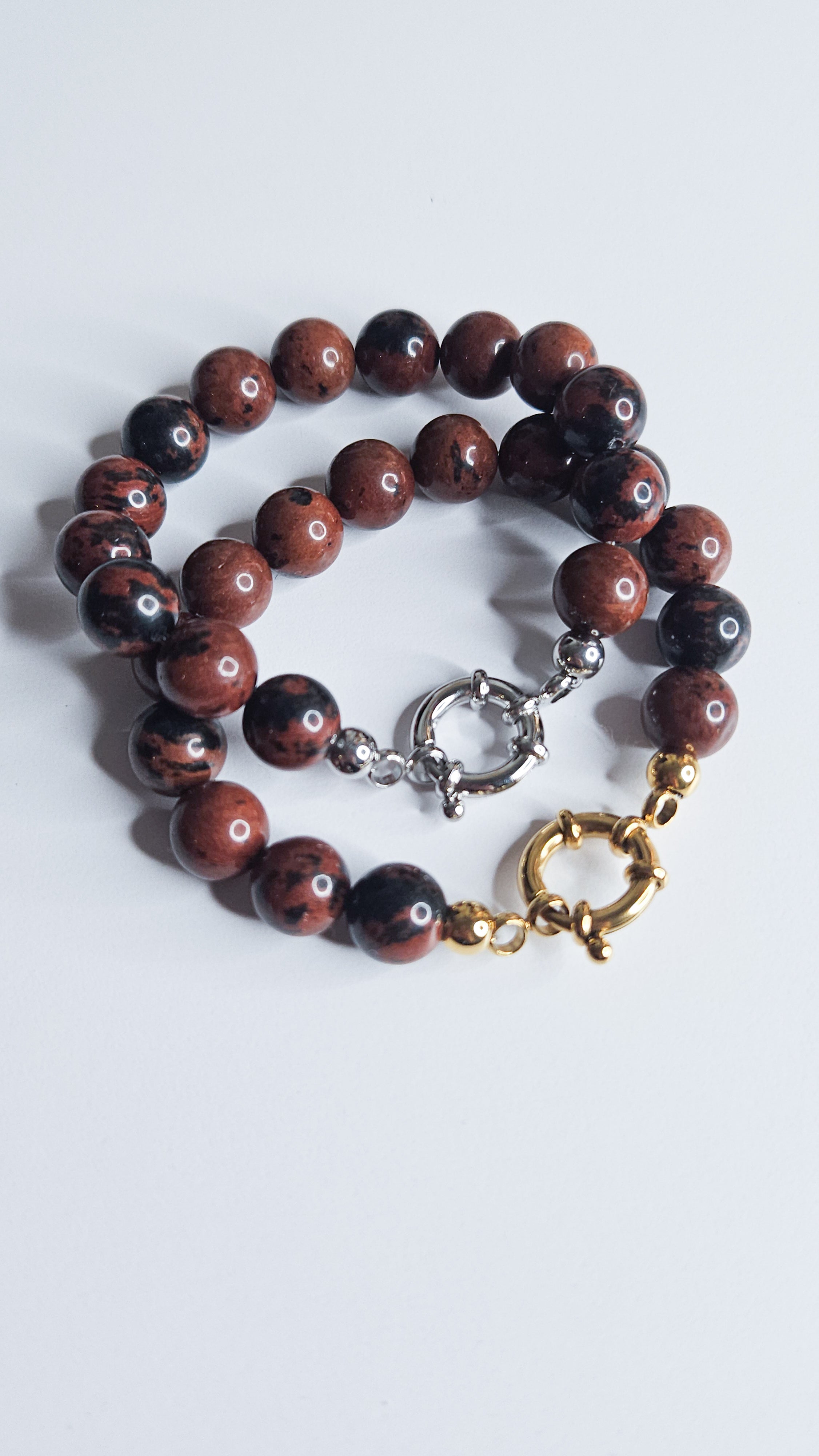 Bracelet Obsidienne Mahogany argenté- ancrage, stabilité, protection