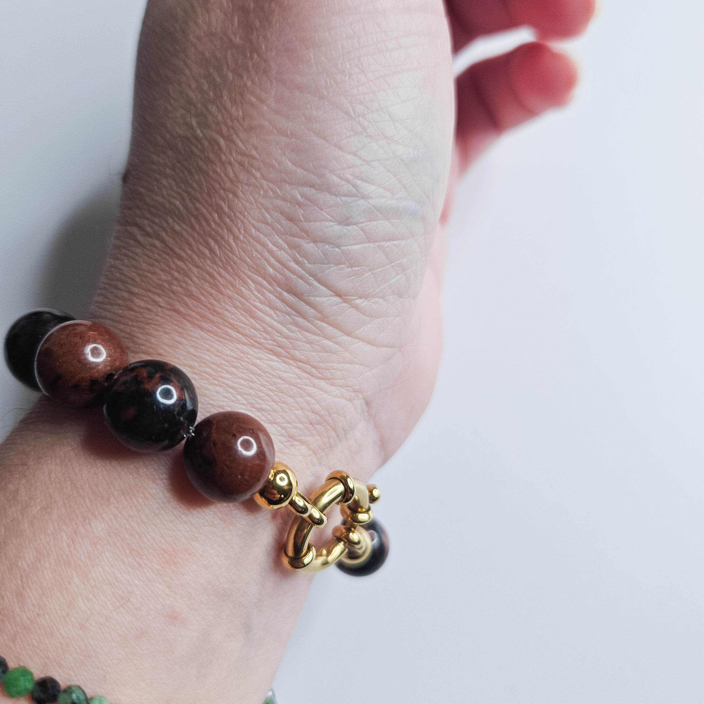 Bracelet Obsidienne Mahogany doré - ancrage, stabilité, protection