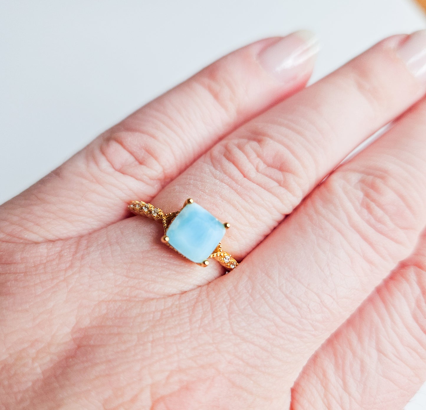 Bague carrée Aigue‑Marine
