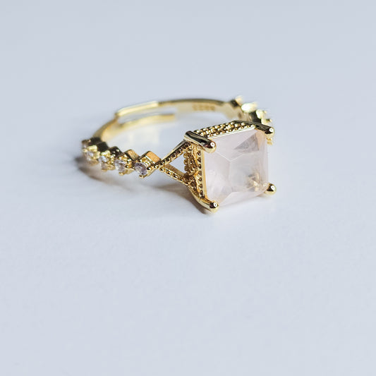 Bague carrée Quartz rose