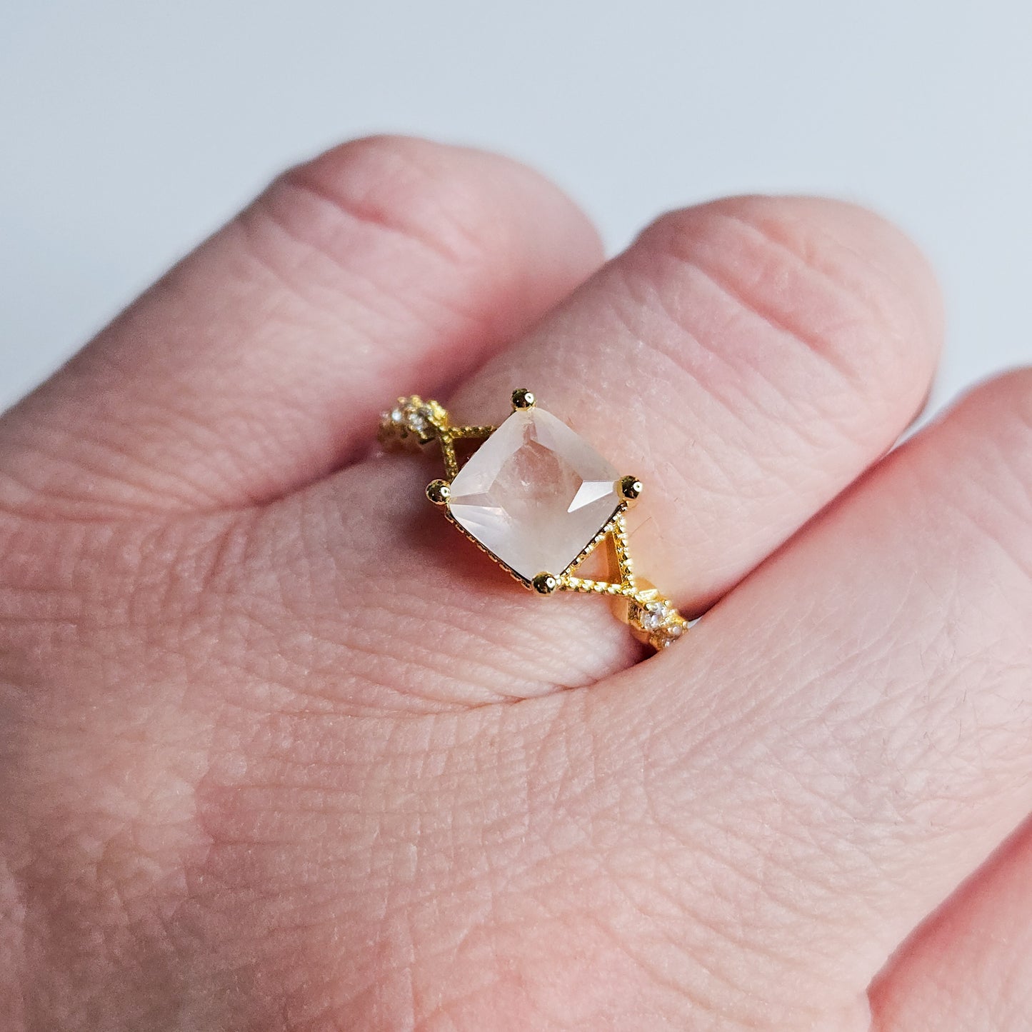 Bague carrée Quartz rose