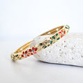 Bracelet jonc Camélia vert et rouge