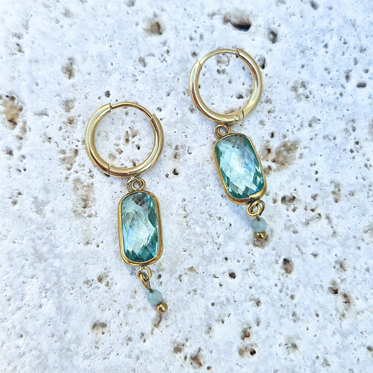 Boucles d’oreilles dorées en acier inoxydable cristal vert clair Apolline