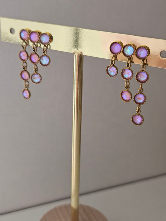 Boucles d’oreilles dorées en acier inoxydable pendants cristaux Adelaïde rose