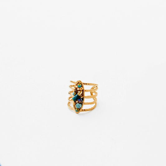 Bague dorée cristaux perlés Sarah vert