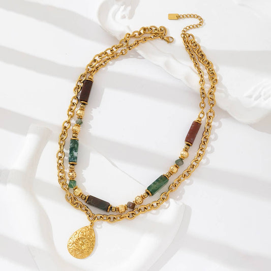 Collier Loïs dorée perles marbrées