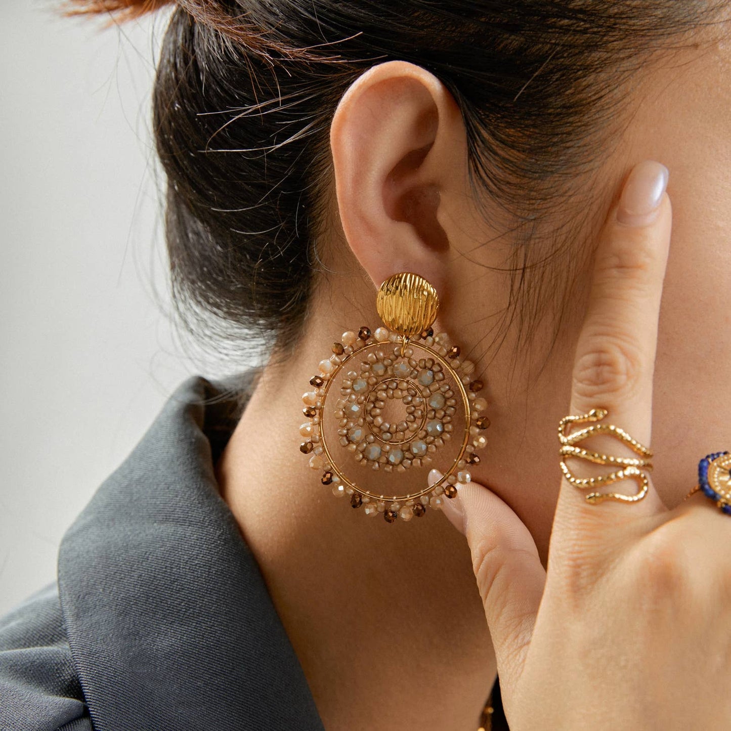 Boucles d'oreilles pendantes cercles Liza Marron