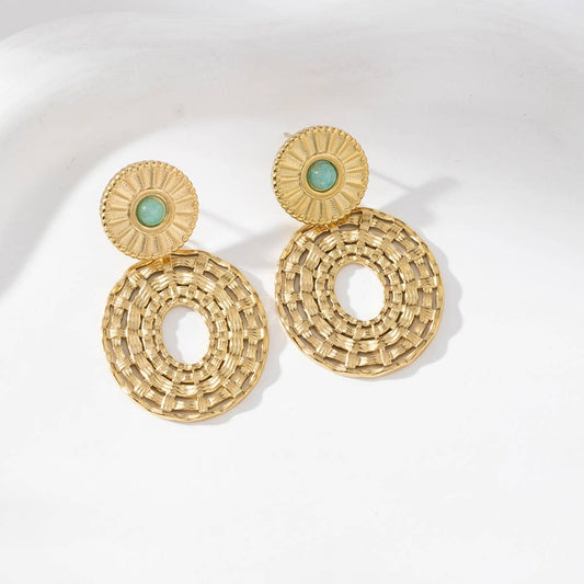 Boucles d'oreilles pendantes rondes Lalie bleu vert