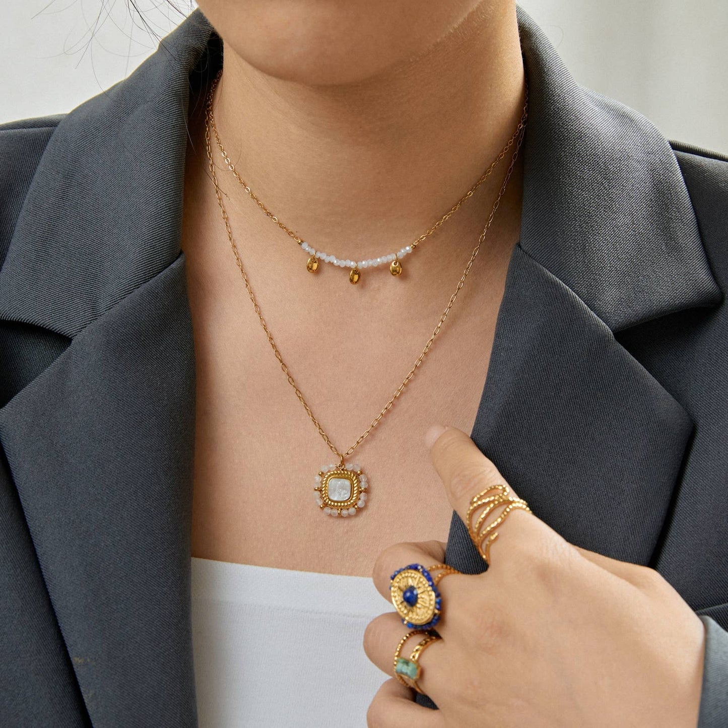 Collier multi rangs Britney blanc