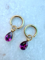 Boucles d'oreilles créoles dorées Albane améthyste cristaux Swarovski®