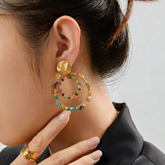 Boucles d'oreilles pendantes cercles Esthéa  multicolores