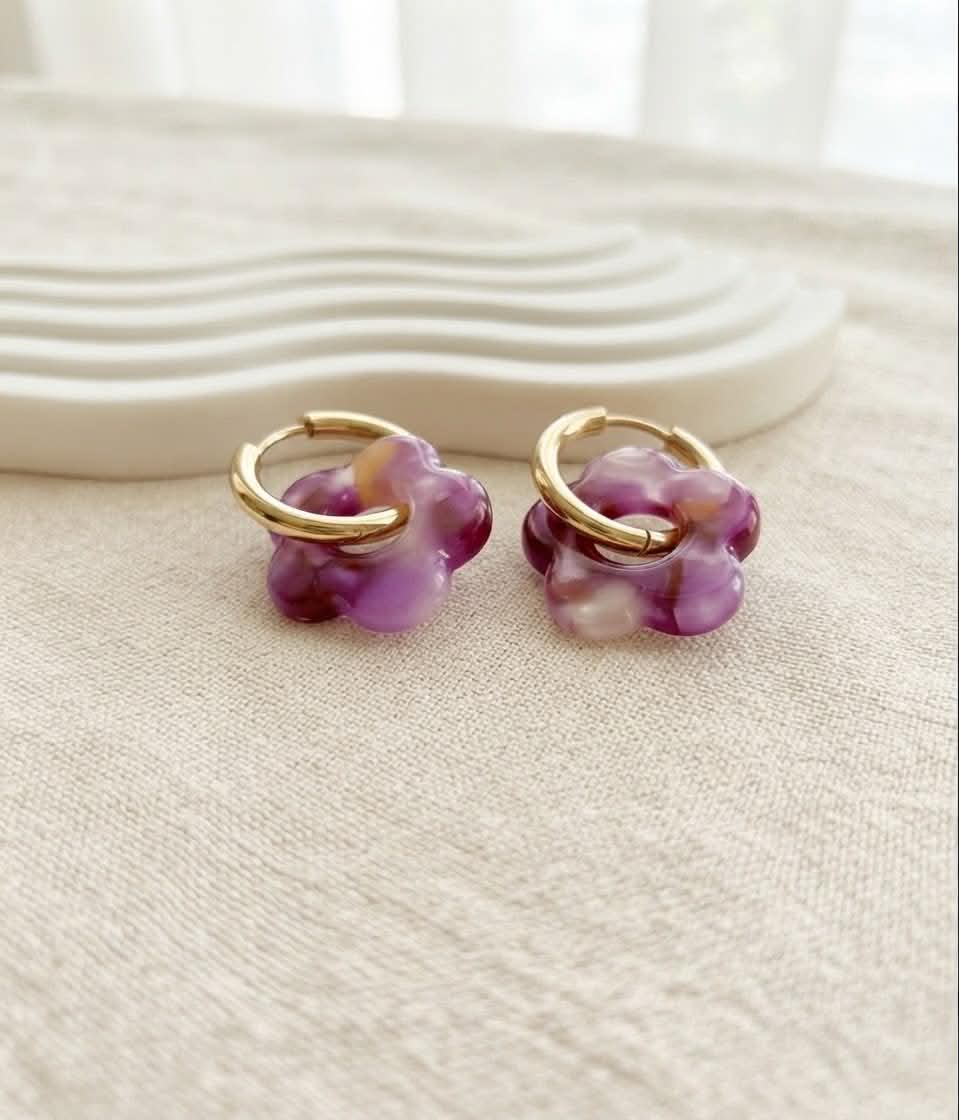 Boucles d'oreilles Marcelline roses fuchsia et orange avec pampille fleur