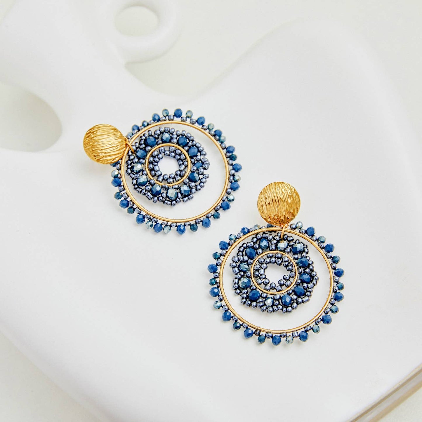 Boucles d'oreilles pendantes cercles Liza Bleu